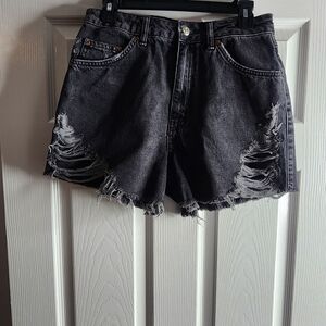 Topshop Charcoal Distressed Jean Shorts